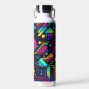 Neon Retro Tech Pattern Water Bottle or Tumbler