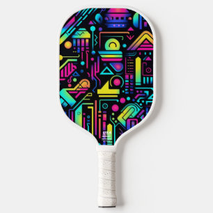 Neon Retro Tech Pickleball Paddle 80s Gamer
