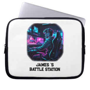 Neon RGB Cyberpunk Gamer Room Personalised Name Laptop Sleeve