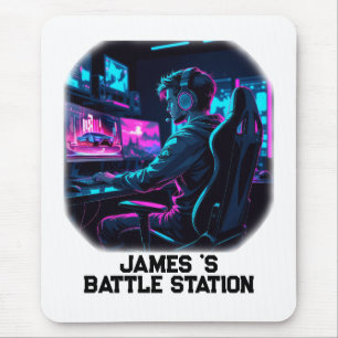 Neon RGB Cyberpunk Gamer Room Personalised Name Mouse Pad