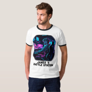 Neon RGB Cyberpunk Gamer Room Personalised Name  T-Shirt