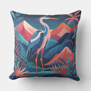 neon ridge heron outdoor pillow