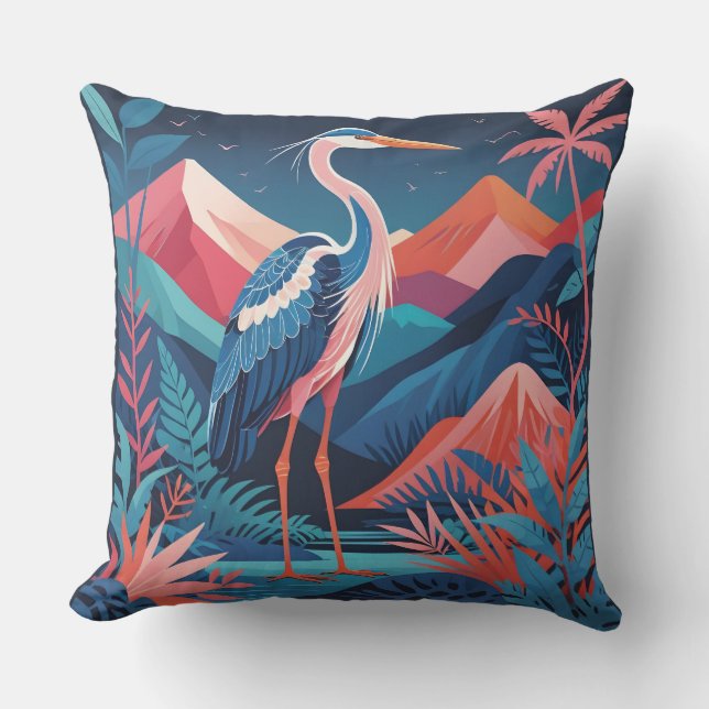 neon ridge heron outdoor pillow (Front)