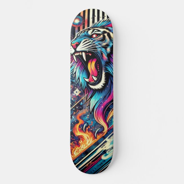 Neon Roaring Tiger Skateboard Skate Deck (Front)