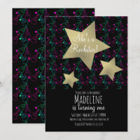 Neon Rockstar Guitar Faux Gold Star Birthday