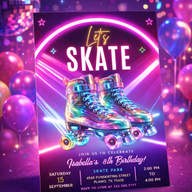 Neon Roller Skate Birthday Invitation (Creator Uploaded)