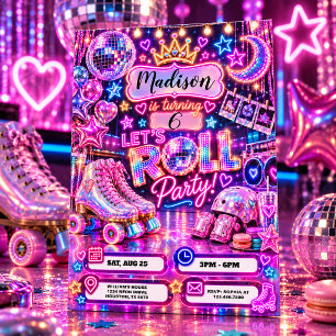 Neon Roller Skate Birthday Invitation