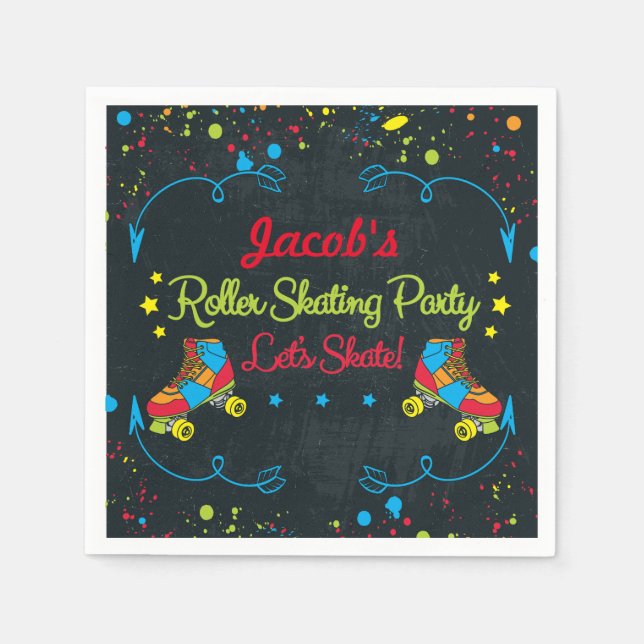 Neon Roller Skate Birthday Napkins (Front)