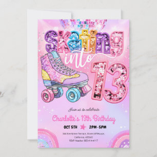 Neon Roller Skating 13th Birthday Invitation