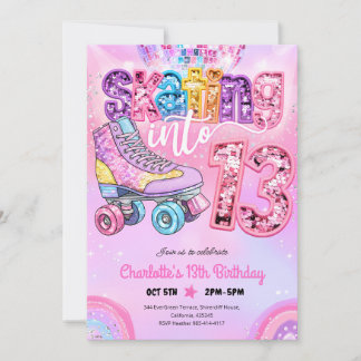 Neon Roller Skating 13th Birthday Invitation