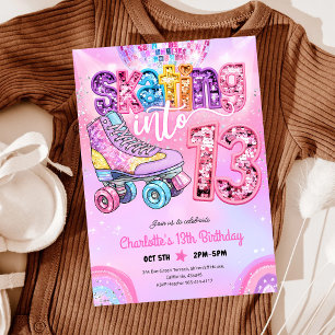 Neon Roller Skating 13th Birthday Invitation