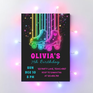 Neon Roller Skating Birthday   Glow Party Invitation