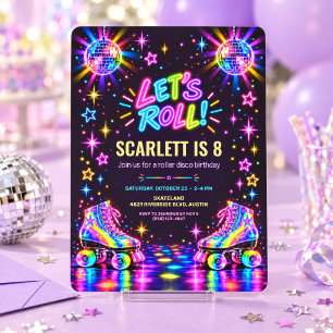 Neon Roller Skating Disco Glow Birthday Invitation