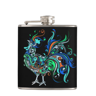 Neon Rooster Hip Flask