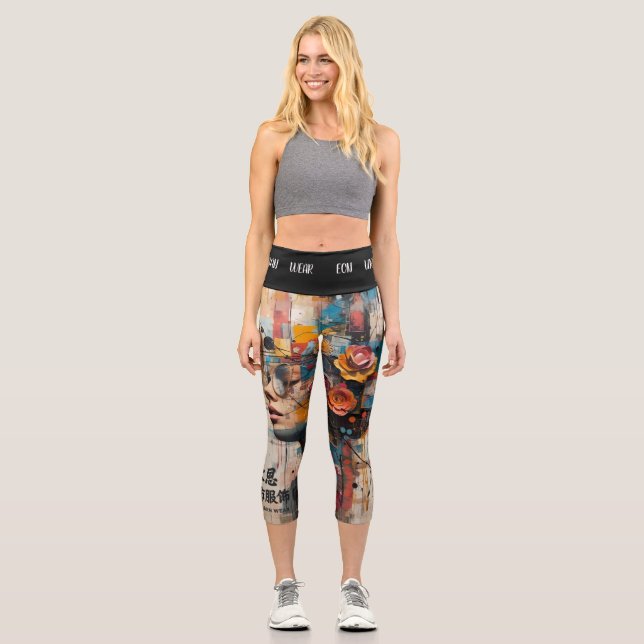 NEON ROSE CAPRI LEGGINGS (Front)