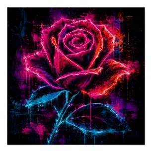 Neon Rose Retro Poster