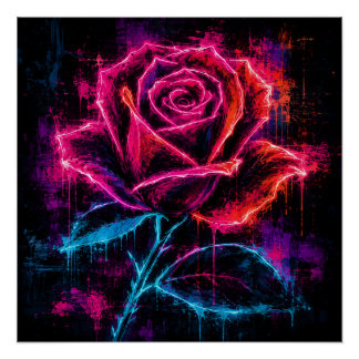 Neon Rose Retro Poster