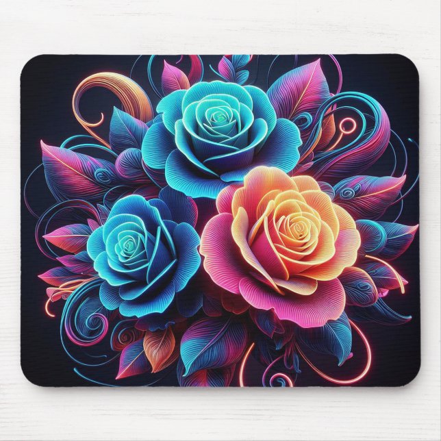 Neon Roses Mouse Pad (Front)