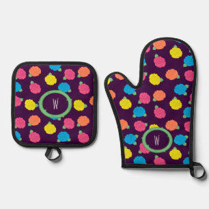 Neon Roses Oven Mitt & Pot Holder Set