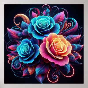 Neon Roses Poster