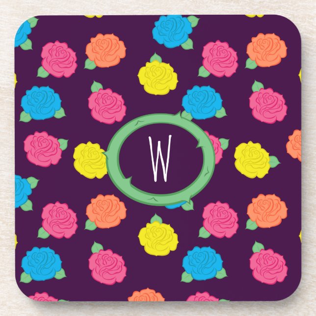 Neon Roses Square Coaster (Front)