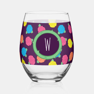 Neon Roses Stemless Wine Glass
