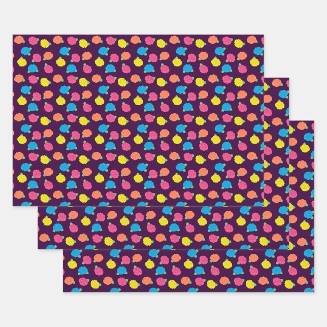 Neon Roses Wrapping Paper Set (Set)