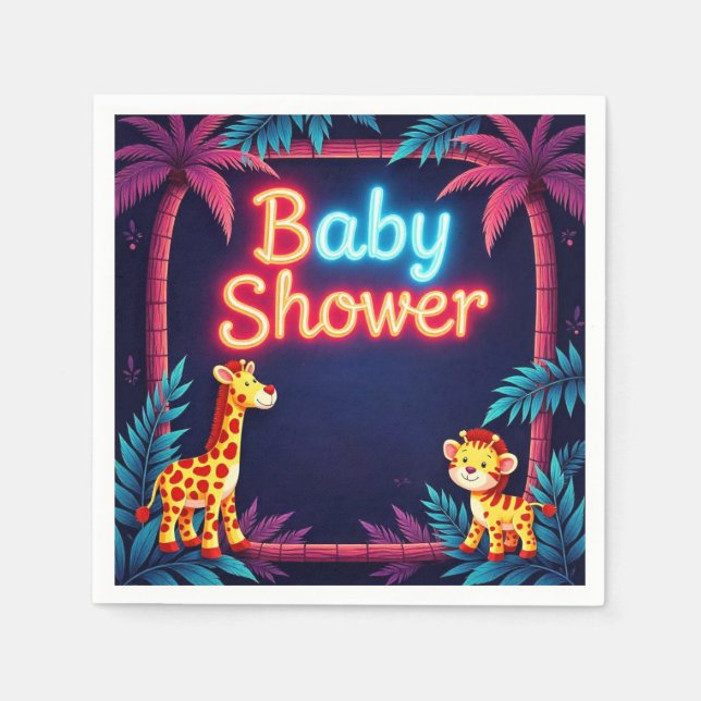 Neon Safari Baby Shower Napkins (Front)