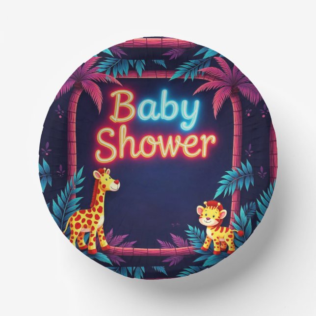 Neon Safari Baby Shower Paper Plate (Front)