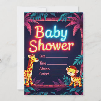 Neon Safari-Themed Baby Shower Invitation
