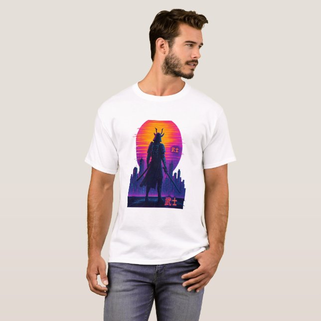 Neon Samurai - Cyberpunk Warrior Art T-Shirt (Front Full)
