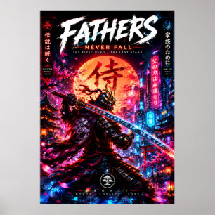 Neon Samurai Father Poster