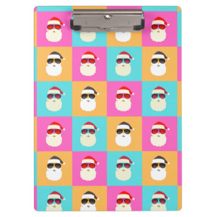 Neon Santa with Sunglasses Colourful Cool Pattern Clipboard