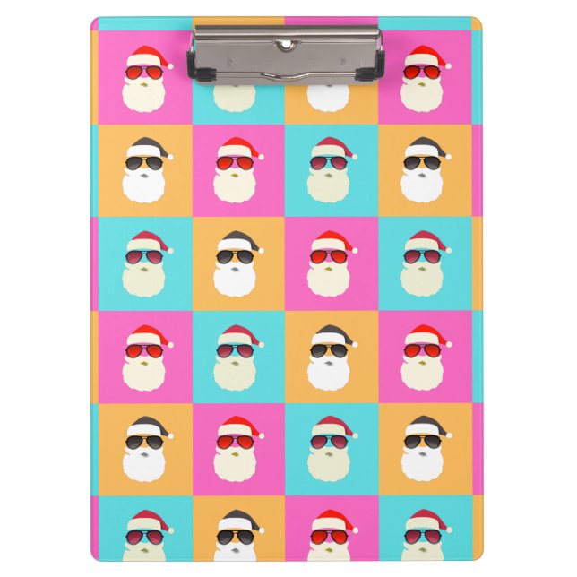 Neon Santa with Sunglasses Colourful Cool Pattern Clipboard (Front)