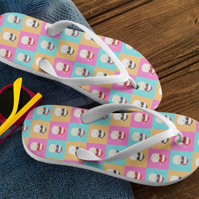 Neon Santa with Sunglasses Colourful Cool Pattern Kid's Jandals (Creator Uploaded)