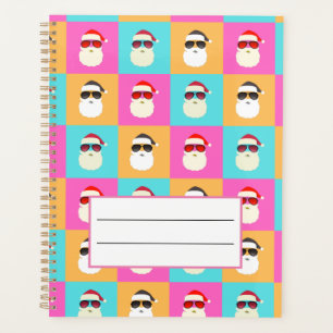 Neon Santa with Sunglasses Colourful Cool Pattern Planner