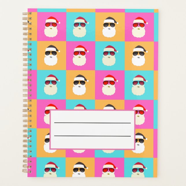 Neon Santa with Sunglasses Colourful Cool Pattern Planner (Front)