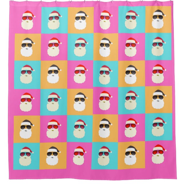Neon Santa with Sunglasses Cool Colourful Pattern Shower Curtain (Front)