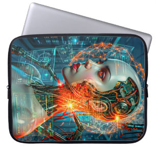 Neon Sci-Fi Cyborg Female Cyberpunk Tech Laptop Sleeve