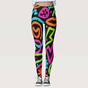 Neon Scribble Splash Leggings – Retro Pop Vibes