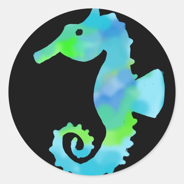 Neon Seahorse Classic Round Sticker (Front)