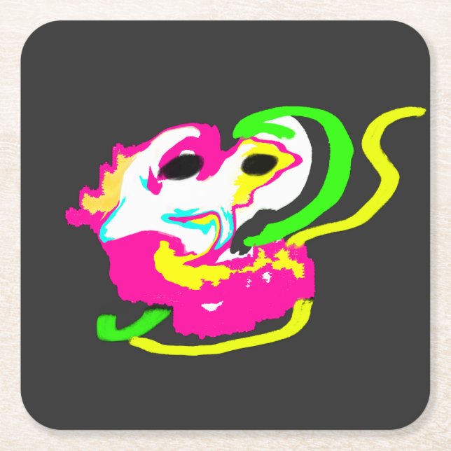 Neon seahorse  rock  square paper coaster (Front)