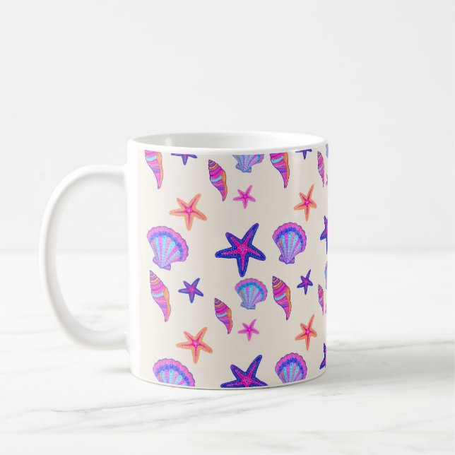 Neon Seashell Mermaidcore Seamless Pattern  Coffee Mug (Left)