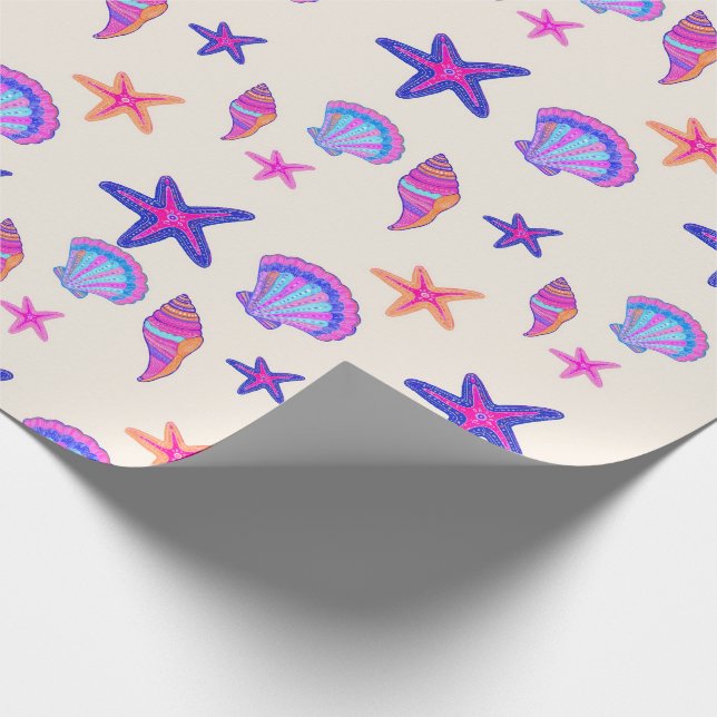 Neon Seashell Mermaidcore Seamless Pattern  Wrapping Paper (Corner)