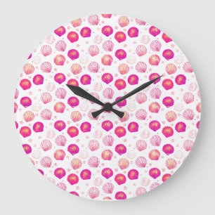 Neon Seashells – Seamless Coastal Pattern Large Clock