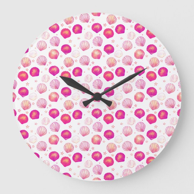 Neon Seashells – Seamless Coastal Pattern Large Clock (Front)