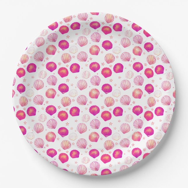 Neon Seashells – Seamless Coastal Pattern Paper Plate (Front)