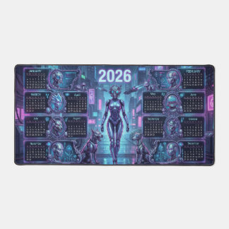 Neon Sentinel 2026 – Cyberpunk Android & Robo-Pets Desk Mat