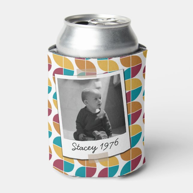 Neon Seventies 70's Retro 50th Birthday Photo Can Cooler (Can Front)