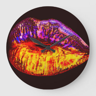 Neon Sexy Lip: Gold Mouth Large Clock